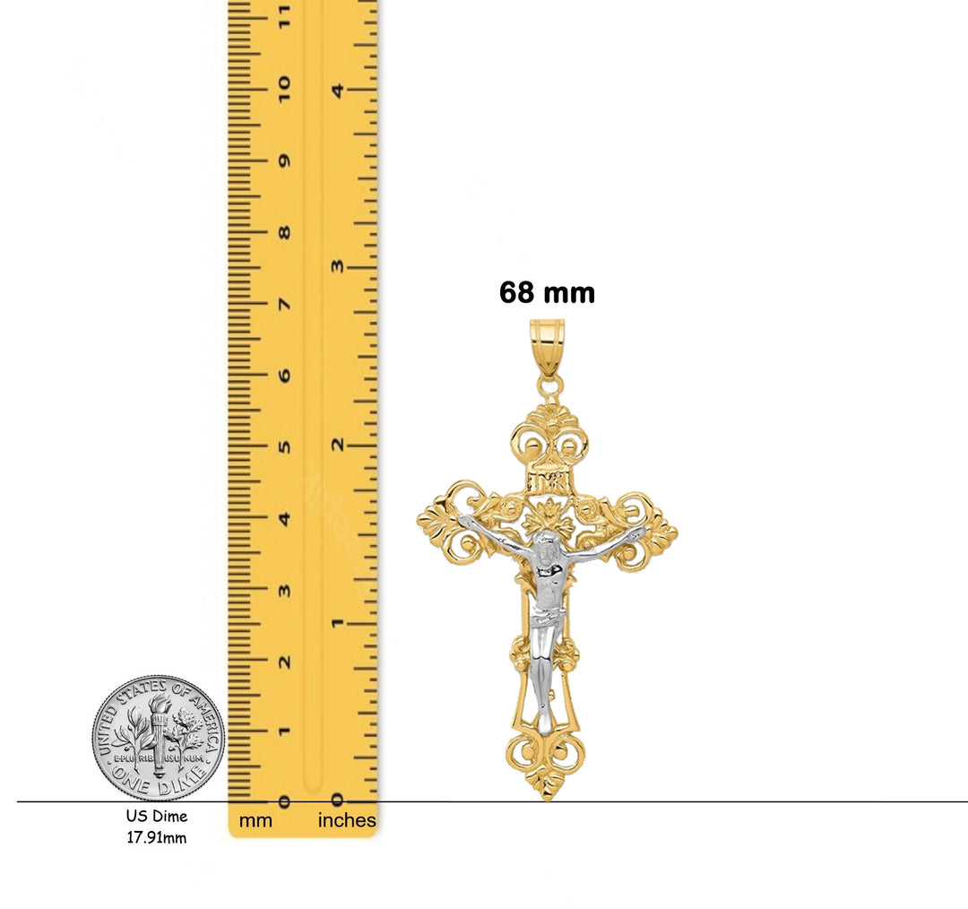 14K Two-Tone Gold INRI Fleur De Lis Crucifix Pendant with Chain Necklace options