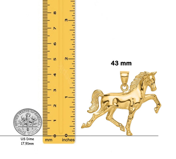 14K Yellow Gold Hollow Polished 3-D Horse Charm with Chain Necklace options