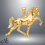 Load image into Gallery viewer, 14K Yellow Gold Hollow Polished 3-D Horse Charm with Chain Necklace options
