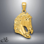 Load image into Gallery viewer, 14K Yellow Gold Solid Polished Open-Backed Horse Head Pendant with Chain Necklace options
