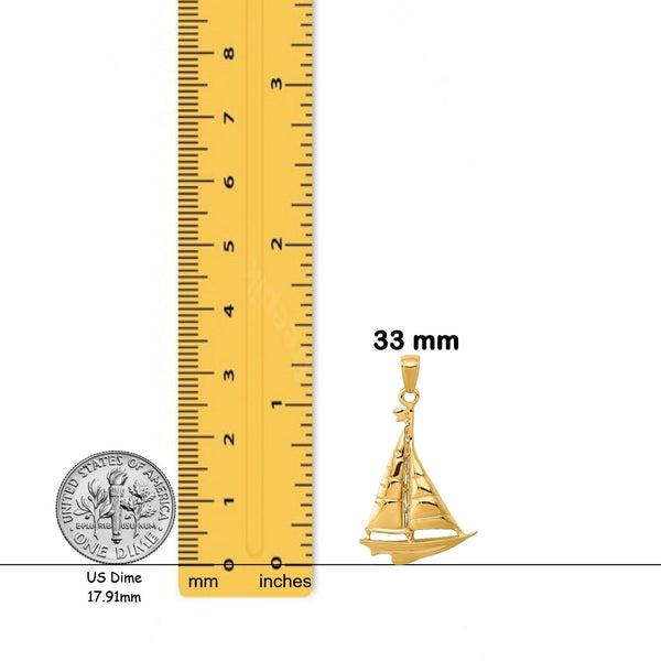 14K Yellow Gold Polished Sailboat Pendant with Chain Necklace options
