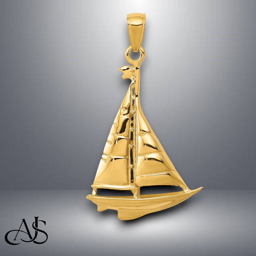 14K Yellow Gold Polished Sailboat Pendant with Chain Necklace options