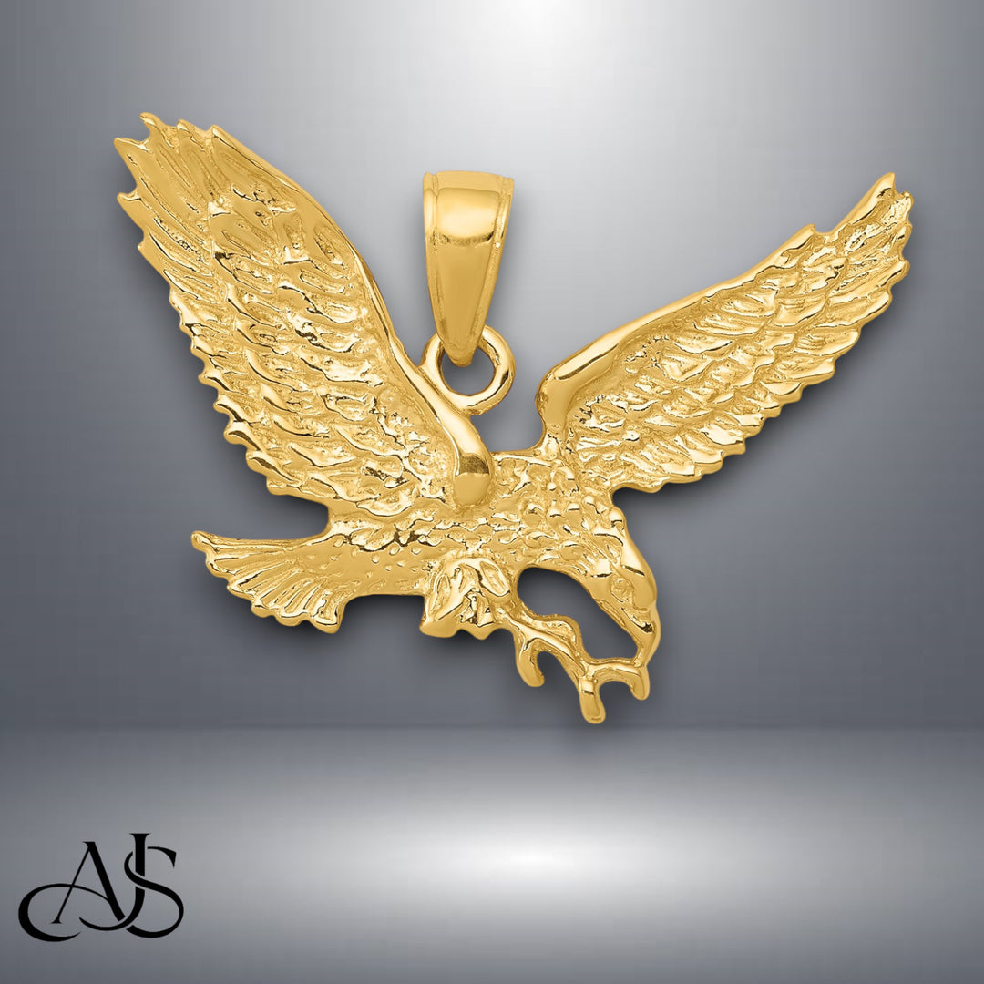 14K Yellow Gold Solid Polished Eagle Pendant with Chain Necklace options