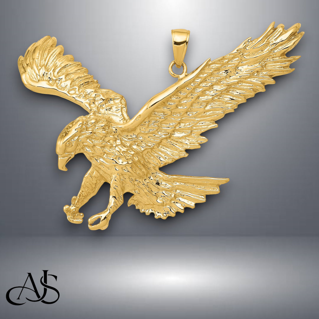 14K Yellow Gold Polished Solid Eagle Pendant with Chain Necklace options