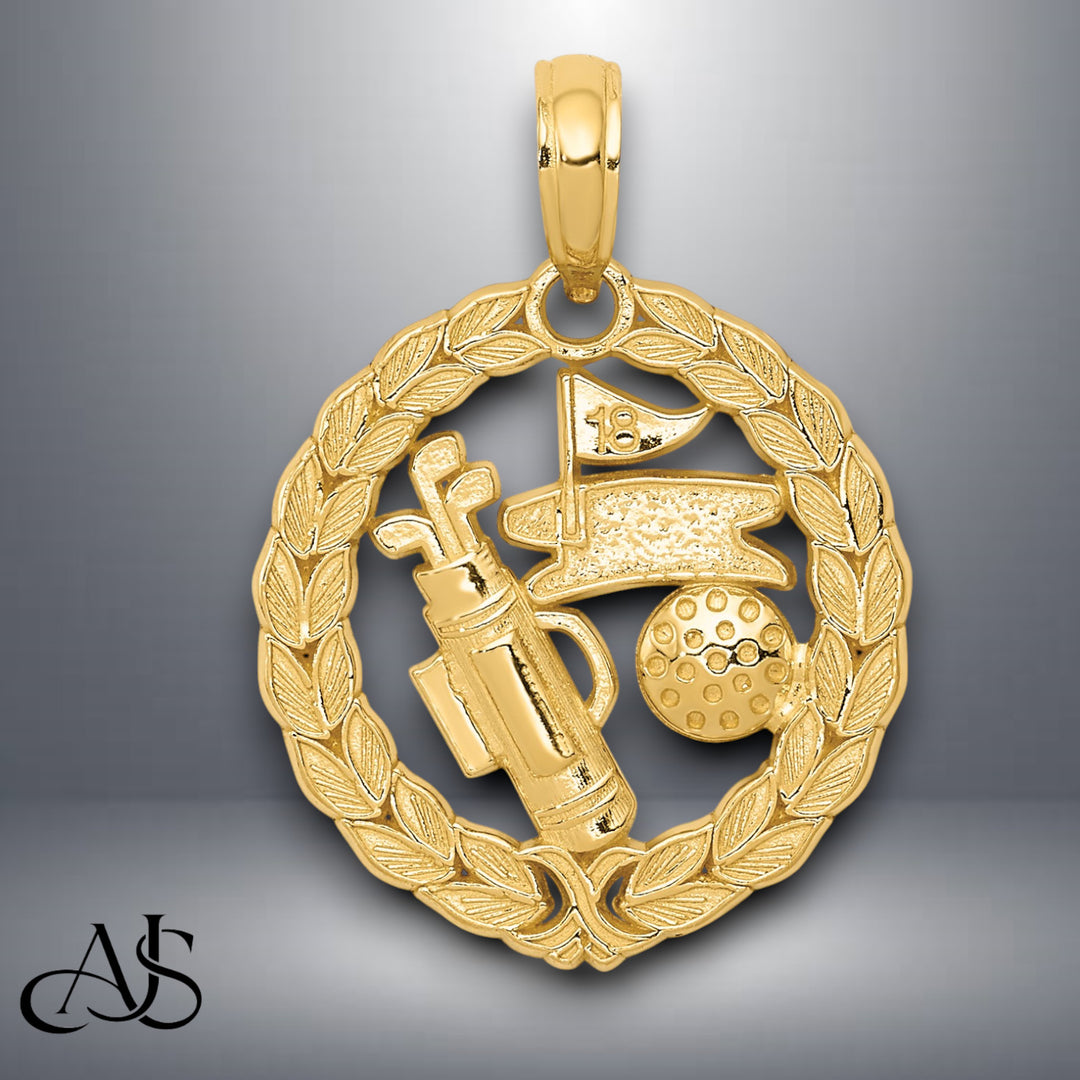 14K Yellow Gold Solid Solid Polished Golf Theme Pendant with Chain Necklace options