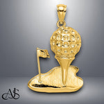 Load image into Gallery viewer, 14K Yellow Gold Solid Polished Open-Backed Golf Charm with Chain Necklace options
