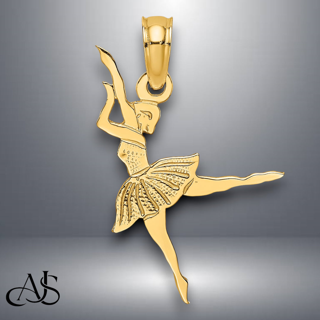 14K Yellow Gold Ballerina Charm with Chain Necklace options