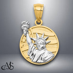 Load image into Gallery viewer, 14K Two-tone Gold Lady Liberty on American Flag Disk Pendant with Chain Necklace options
