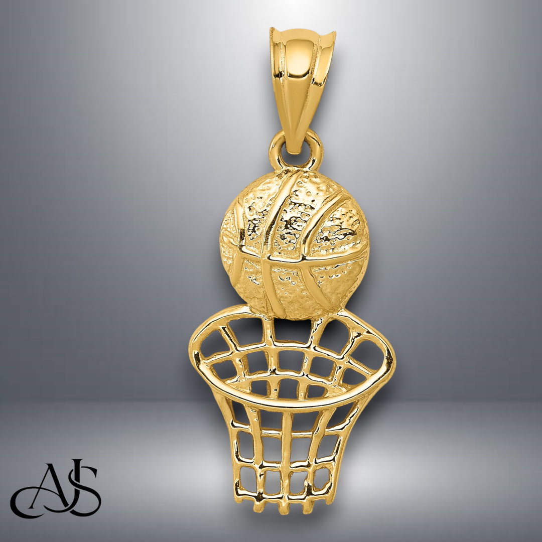 14K Yellow Gold Basketball and Net Charm with Chain Necklace options