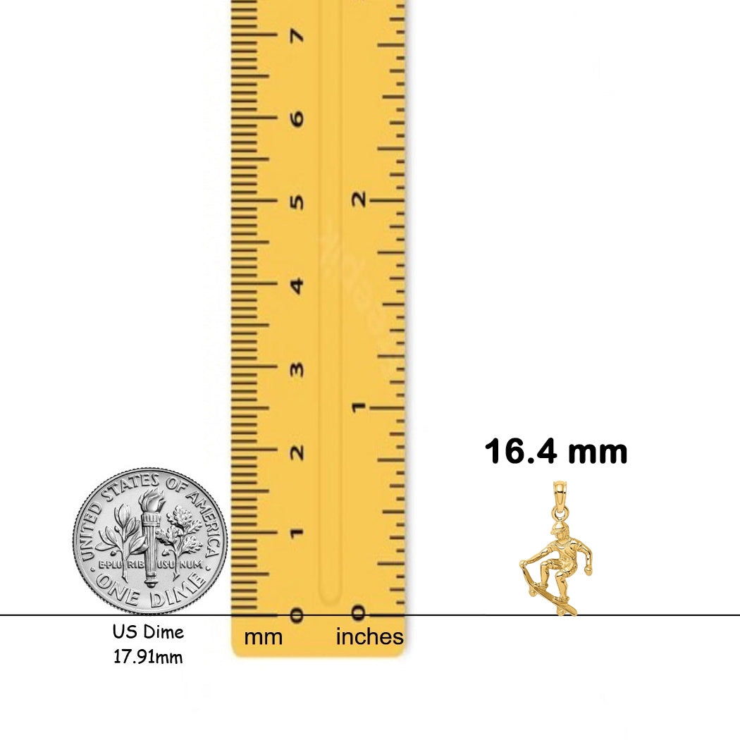 14K Yellow Gold Solid Polished 3-D Skateboarder Charm with Chain Necklace options