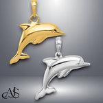 Load image into Gallery viewer, 14K Yellow or White Gold Polished 3-D Dolphin Pendant with Chain Options
