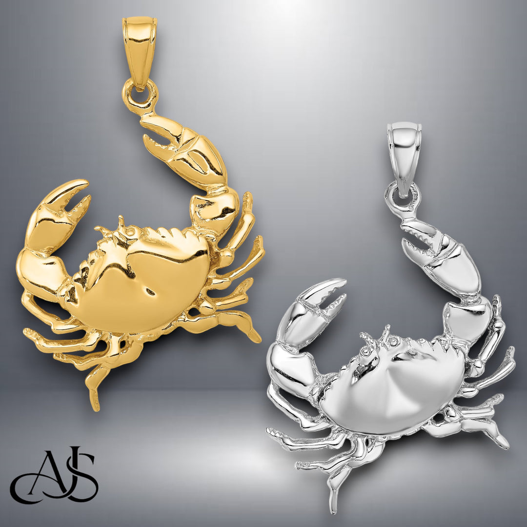 14K Yellow or White Gold Blue Crab Pendant with Chain Options