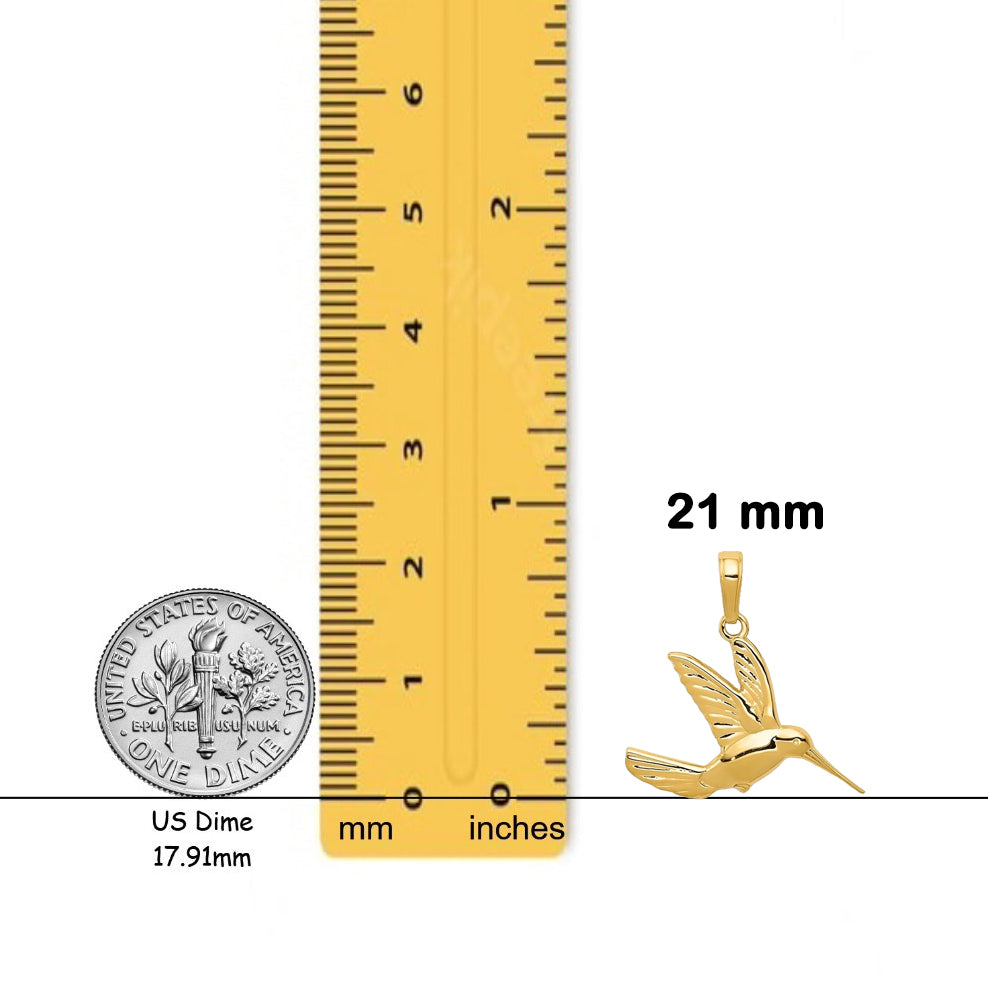 14K Yellow Gold Hummingbird in Flight Pendant with Chain Options