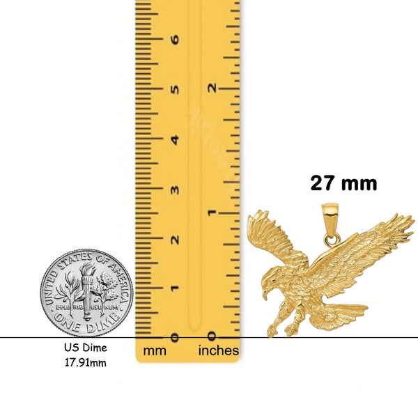 14K Yellow Gold Textured Eagle Landing Pendant with Chain Options