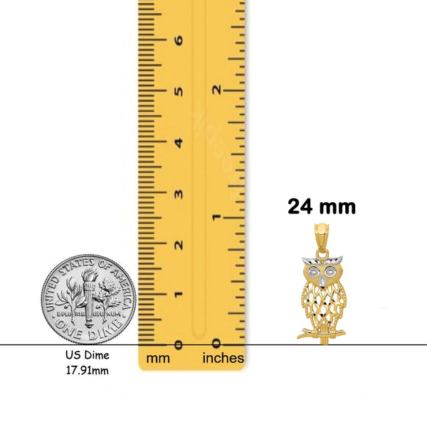 14K Yellow Gold w/ Rhodium Owl Pendant with Chain Options