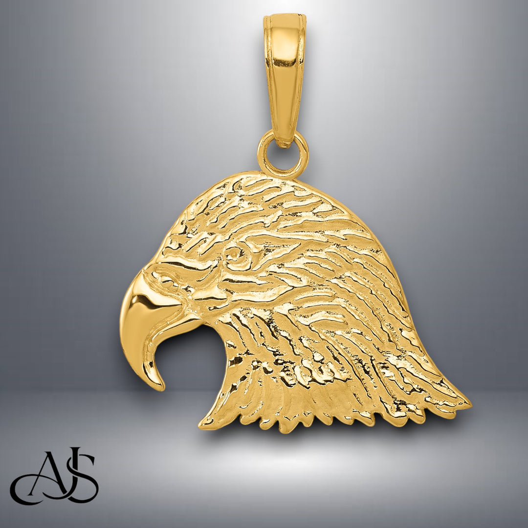 14K Yellow Gold Eagle Head Pendant with Chain Options