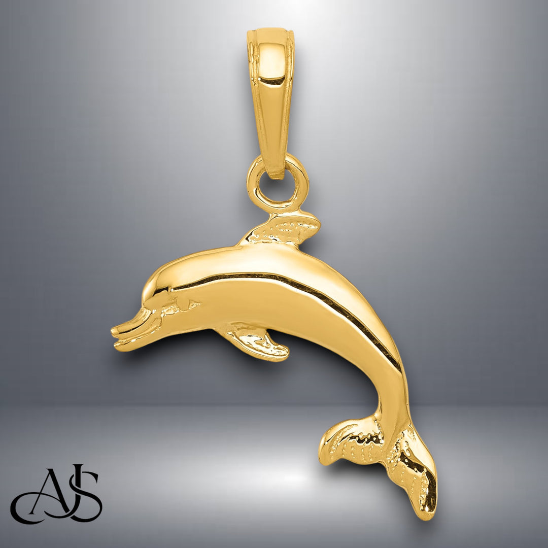 14K Yellow Gold Dolphin Jumping Pendant with Chain Options