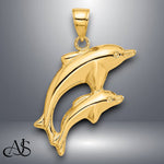 Load image into Gallery viewer, 14K Yellow Gold Dolphin Pair Pendant with Chain Options
