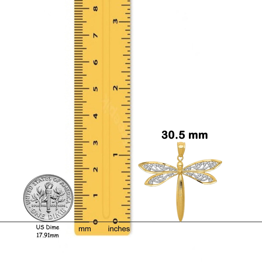 14K Yellow Gold with Rhodium Dragonfly Pendant with Chain Options