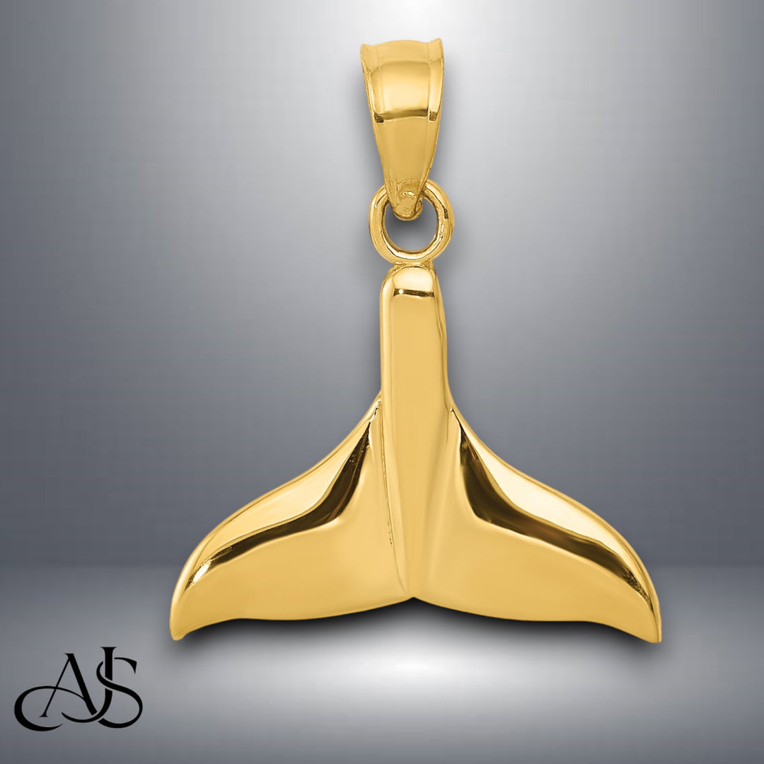 14K Yellow Gold Solid Polished Open-Backed Whale Tail Pendant with Chain Options
