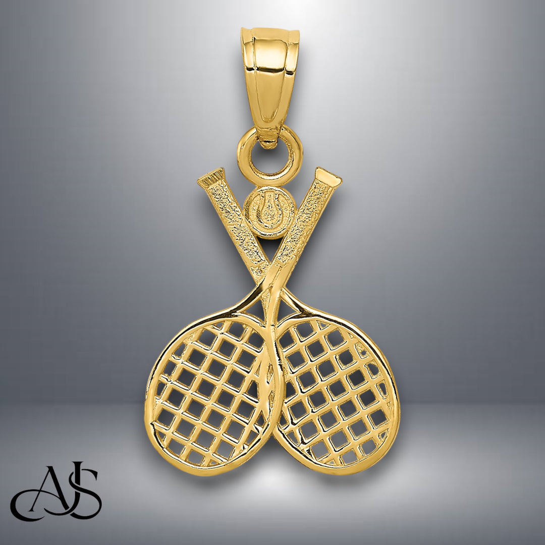 14K Yellow Gold Double Tennis Racquet Charm with Chain Options