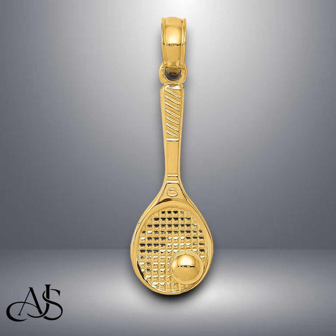 14K Yellow Gold Tennis Racquet and Ball Charm with Chain Options