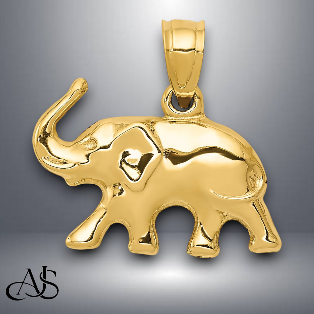 14K Yellow Gold 3-D Elephant Pendant with Chain Options