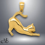 Load image into Gallery viewer, 14K Yellow Gold Stretching Cat Pendant with Chain Options
