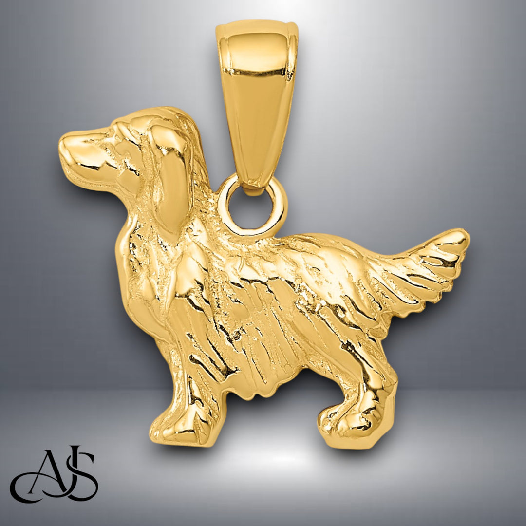 14K Yellow Gold Springer Spaniel Dog Pendant with Chain Options