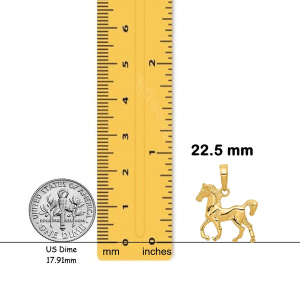 14K Yellow Gold Standing Horse Pendant with Chain Options