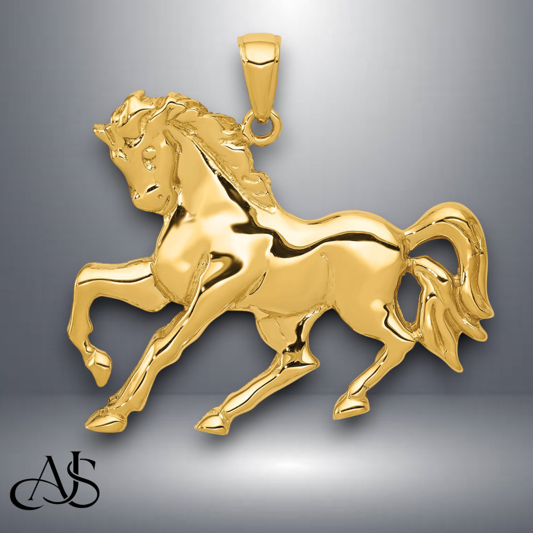 14K Yellow Gold Horse Galloping Pendant with Chain Options