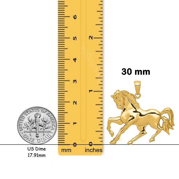 14K Yellow Gold Horse Galloping Pendant with Chain Options