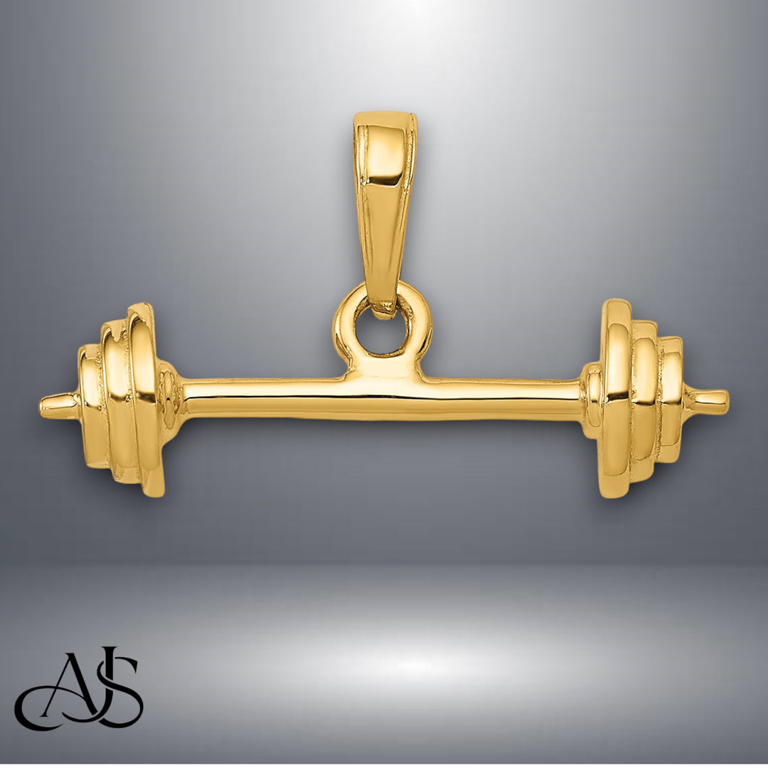 14K Yellow Gold 3-D Barbell Pendant with Chain Options