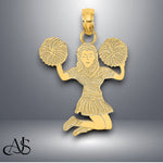 Load image into Gallery viewer, 14K Yellow Gold Cheerleader Jumping with Pom-Pom's Charm with Chain Options
