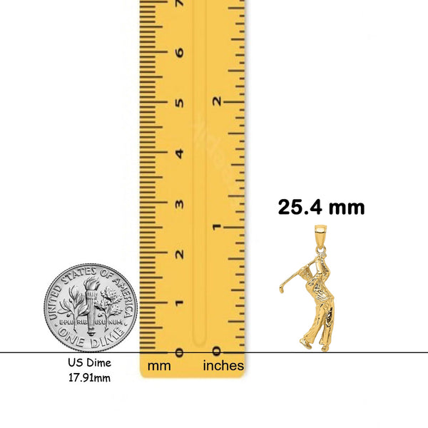 14K Yellow Gold 3-D Golfer in Swing Charm with Chain Options