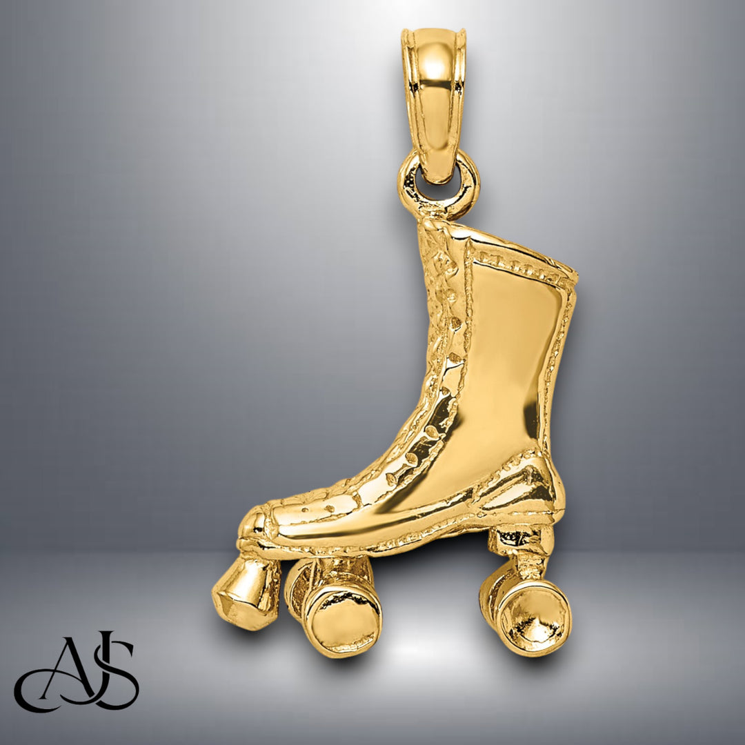 14K Yellow Gold 3-D Roller Skate Charm with Chain Options