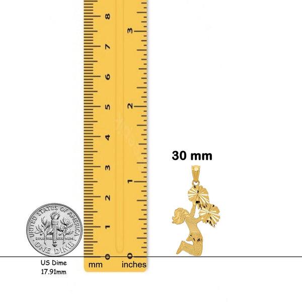 14K Yellow Gold Diamond Cut Cheerleader Charm with Chain Options