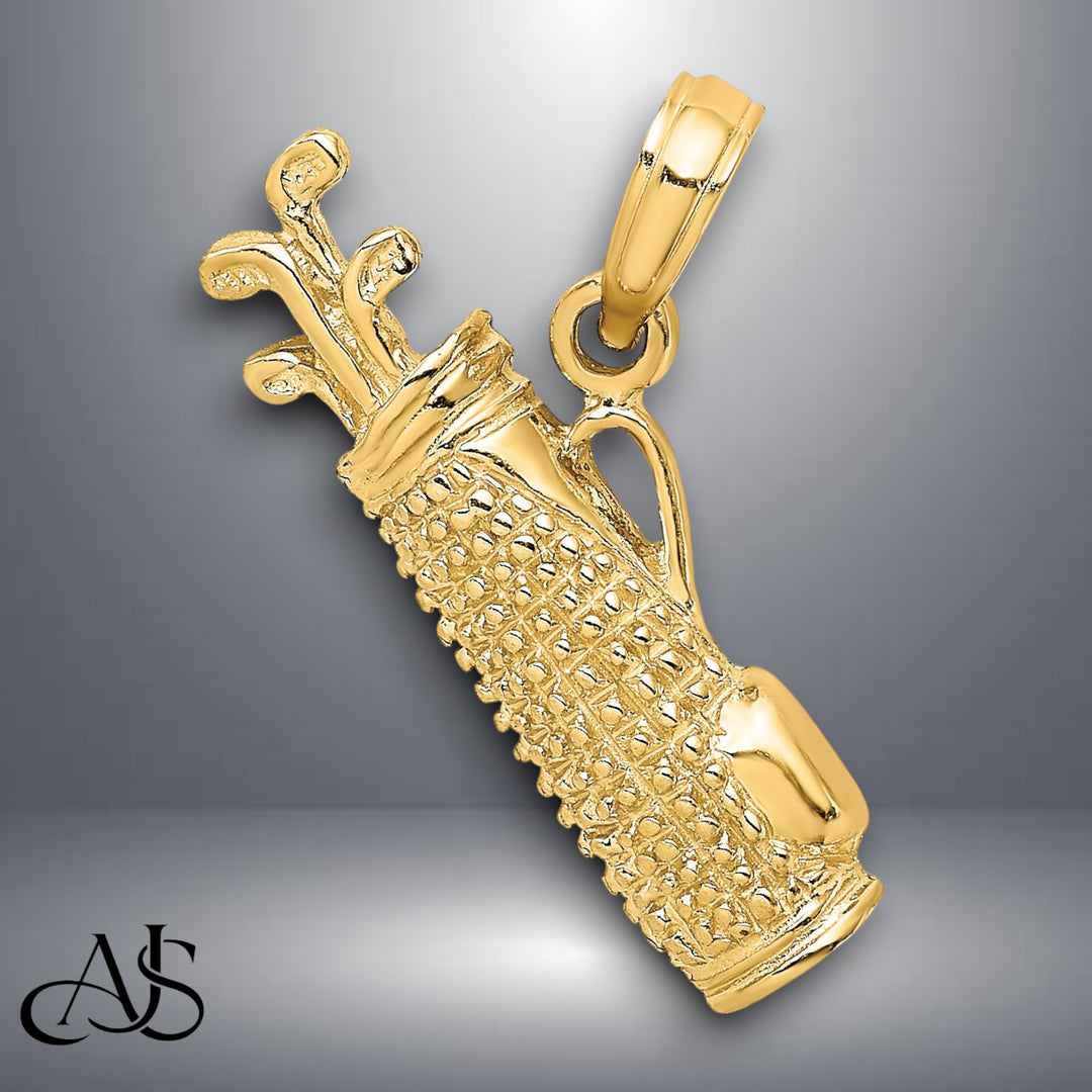 14K Yellow Gold Golf Bag Charm with Chain Options