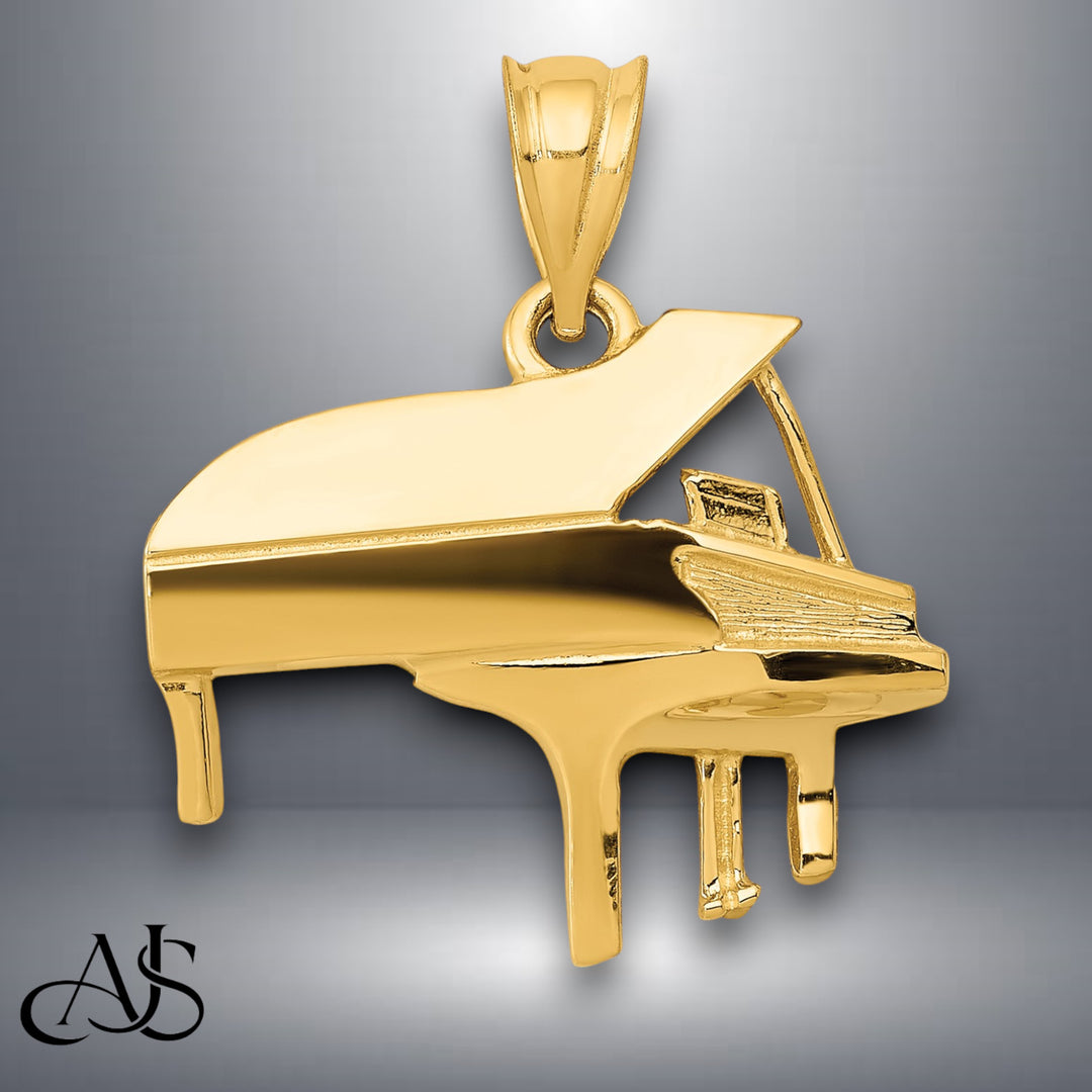14K Yellow Gold Piano Charm with Necklace Chain Options