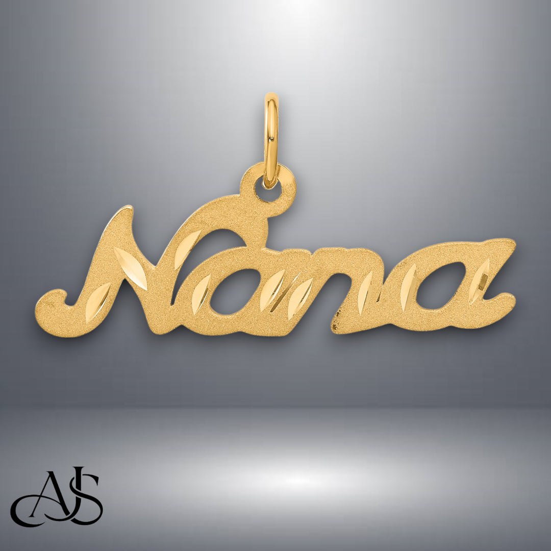 14K Yellow Gold Satin NANA Charm with Necklace Chain Options