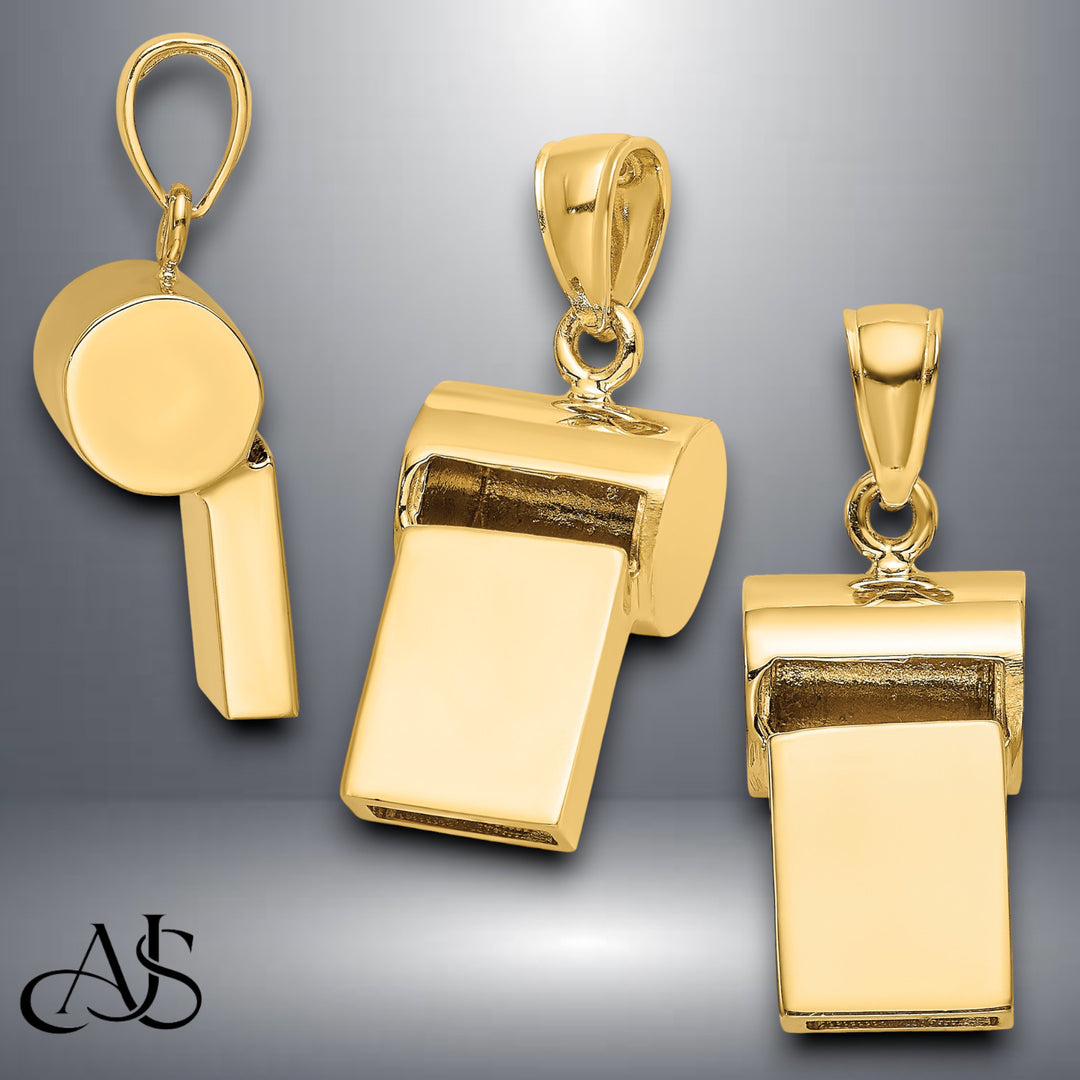 14K Yellow Gold 3-D Whistle Charm with Necklace Chain Options