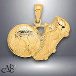 Load image into Gallery viewer, 14K Yellow Gold Soccer Shoe Kicking Ball Charm with Necklace Chain Options
