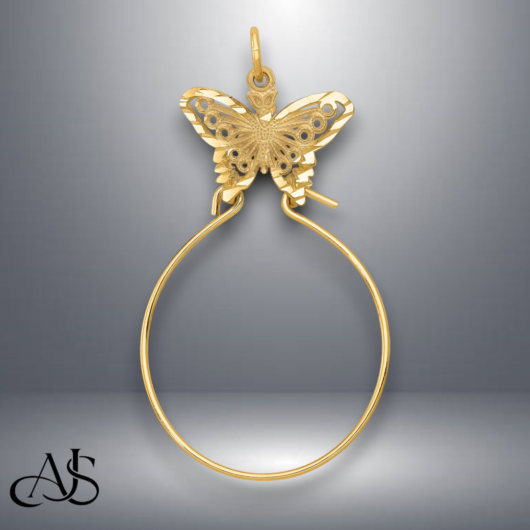 14K Yellow Gold Butterfly Holder Charm with Necklace Chain Options