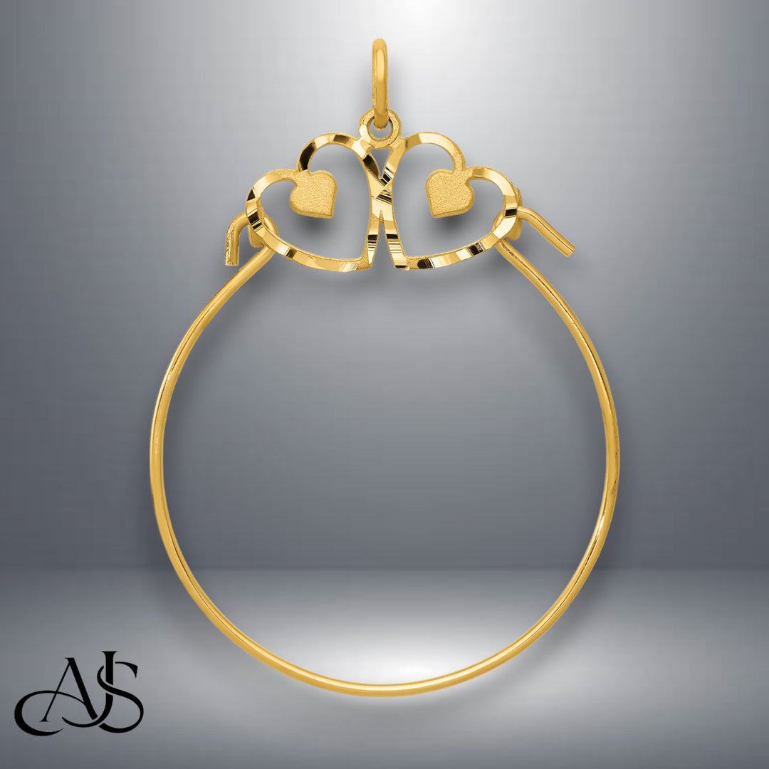 14K Yellow Gold Heart Charm Holder with Necklace Chain Options