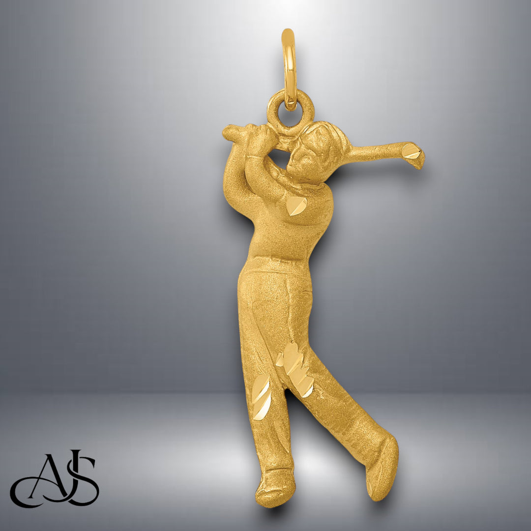 14K Yellow Gold Male Golfer Charm with Necklace Chain Options