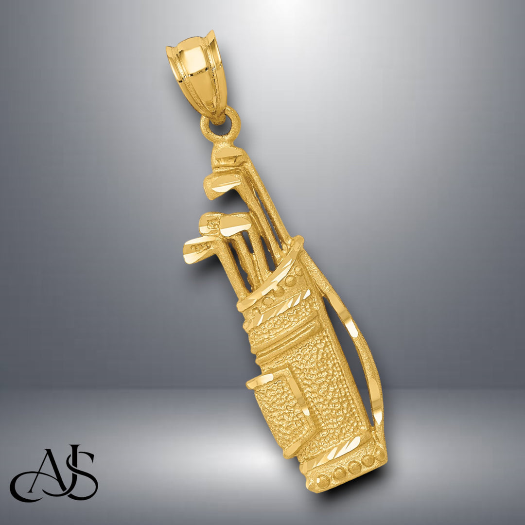 14K Yellow Gold Golf Bag Charm with Necklace Chain Options