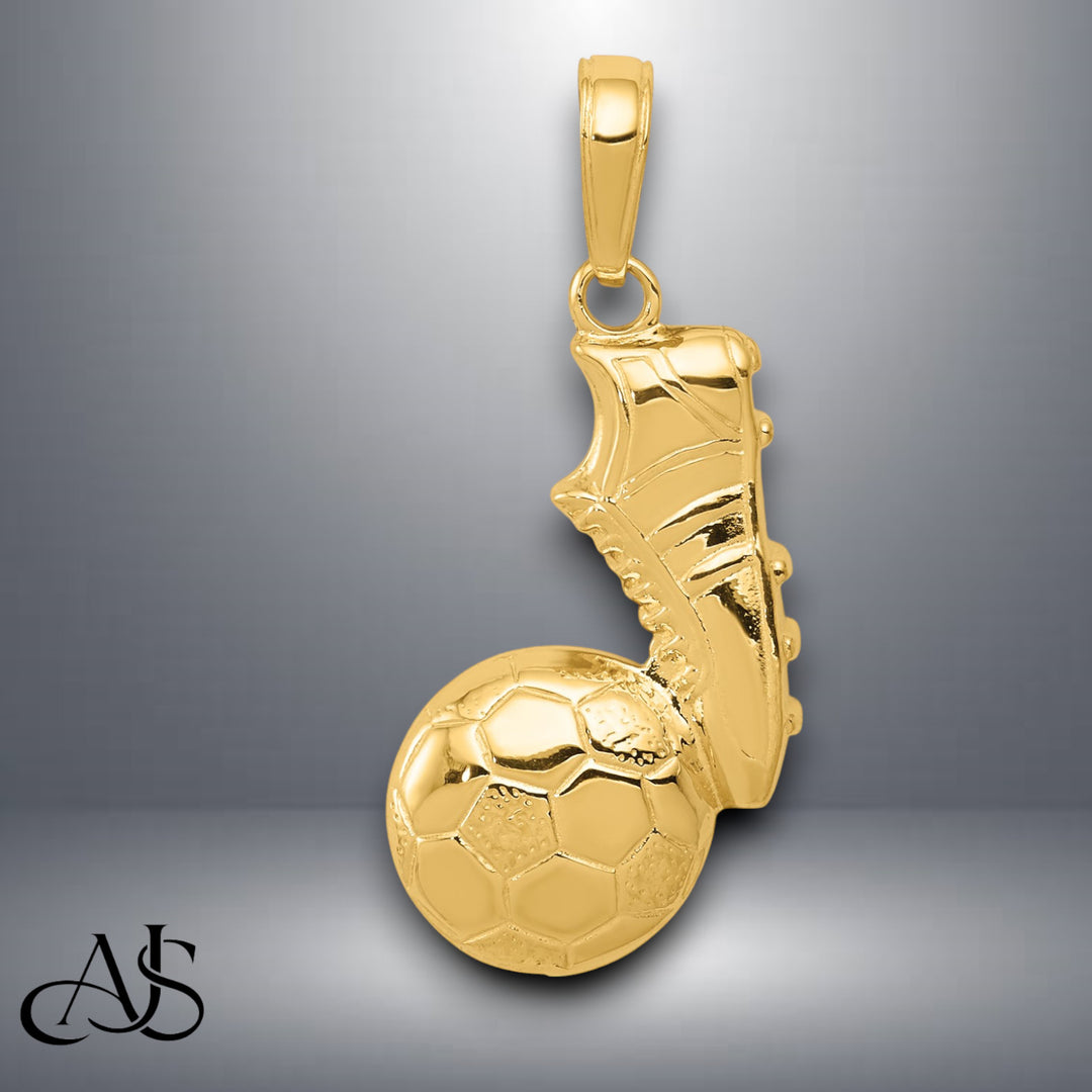 14K Yellow Gold Soccer Ball and Shoe Pendant with Necklace Chain Options