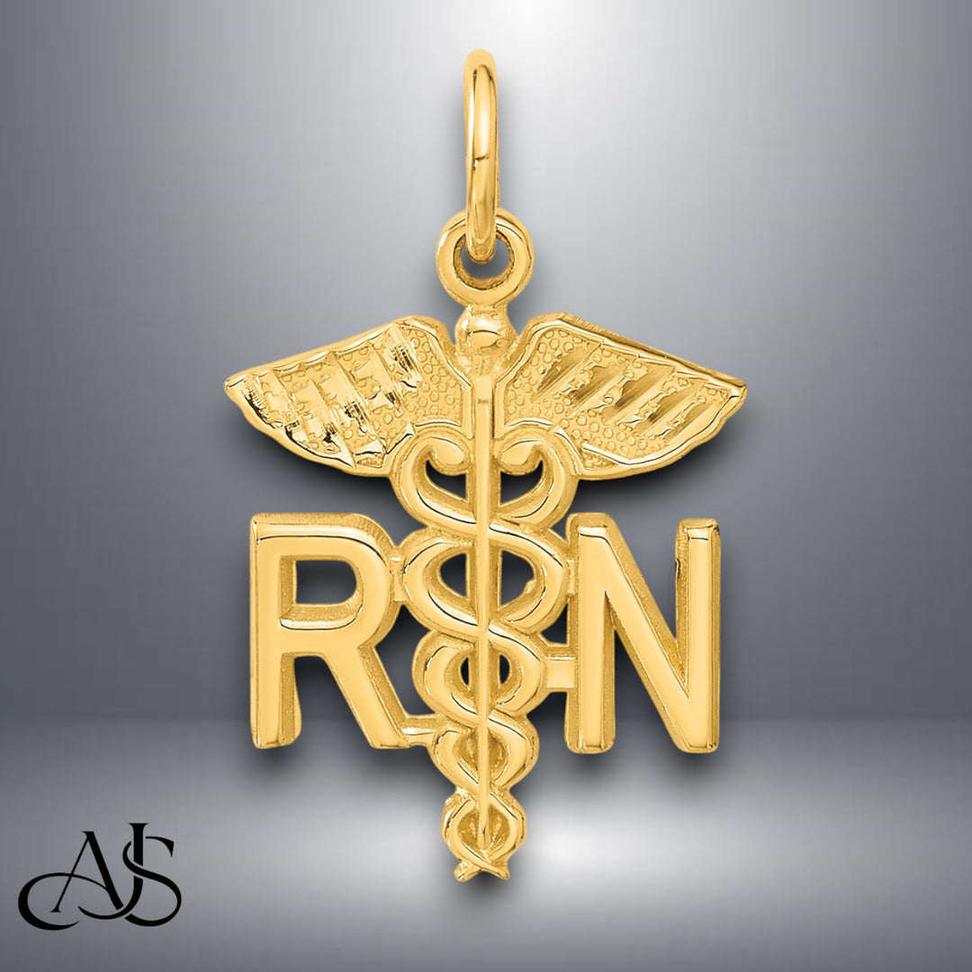 14K Yellow Gold RN Nurse Charm with Necklace Chain Options
