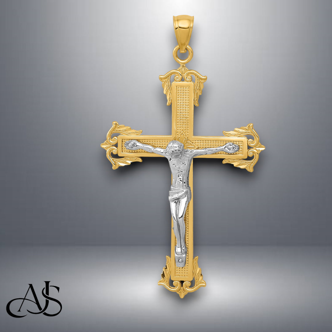 14K Two-tone Gold Crucifix Pendant with Necklace Chain Options
