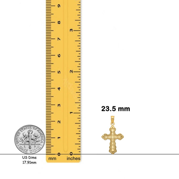 14K Yellow Gold Scalloped Cross Charm Pendant with Necklace Chain Options